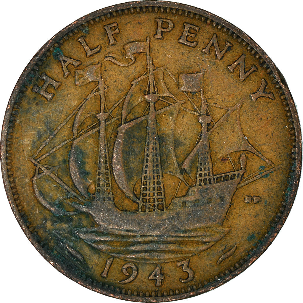 Monnaie, Grande-Bretagne, 1/2 Penny, 1943