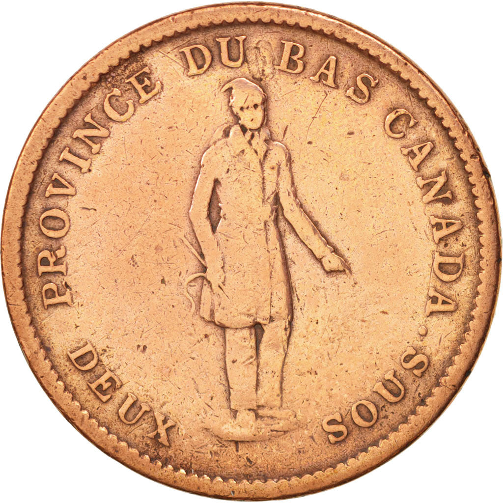 Moneta, Canada, LOWER CANADA, 2 Sous, PENNY, 1837, Soho Mint, Birmingham, MB+