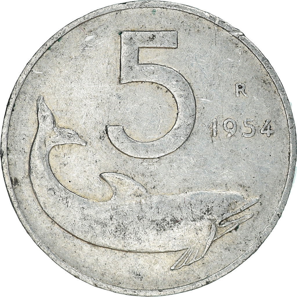 Moeda, Itália, 5 Lire, 1954