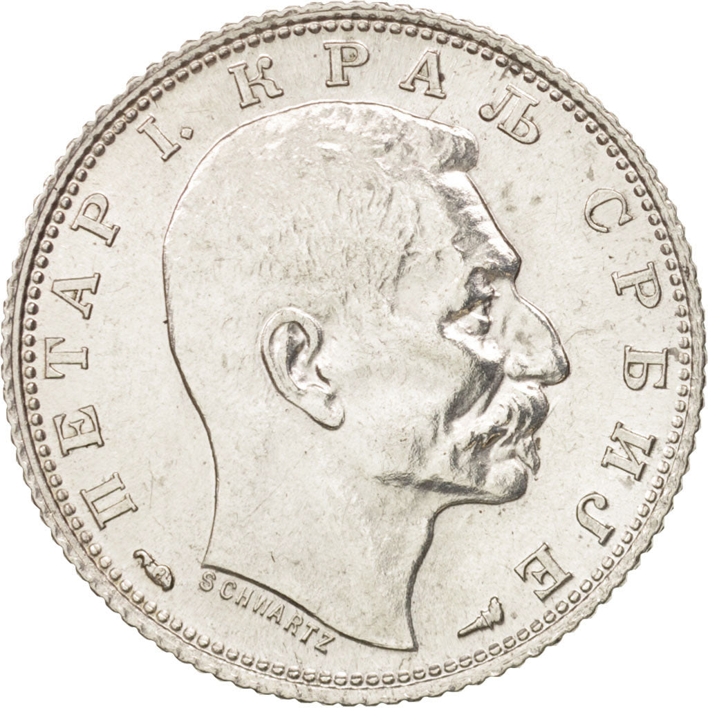 Serbia, Peter I, Dinar, 1915, AU(55-58), Silver, KM:25.1