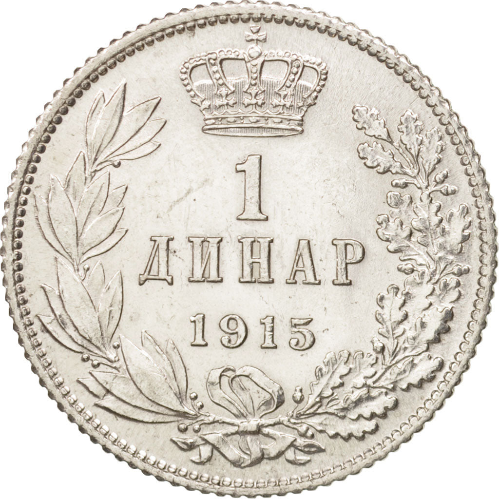 Serbia, Peter I, Dinar, 1915, AU(55-58), Silver, KM:25.1