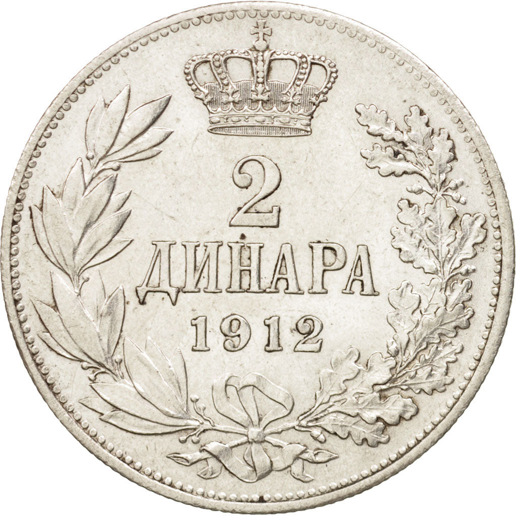 Serbia, Peter I, 2 Dinara, 1912, AU(50-53), Silver, KM:26.1