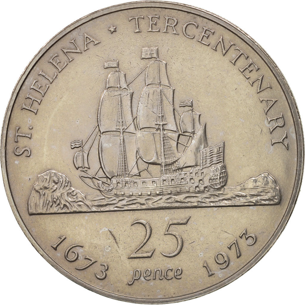 Saint Helena, Elizabeth II, 25 Pence, Crown, 1973, AU(55-58), Copper-nickel