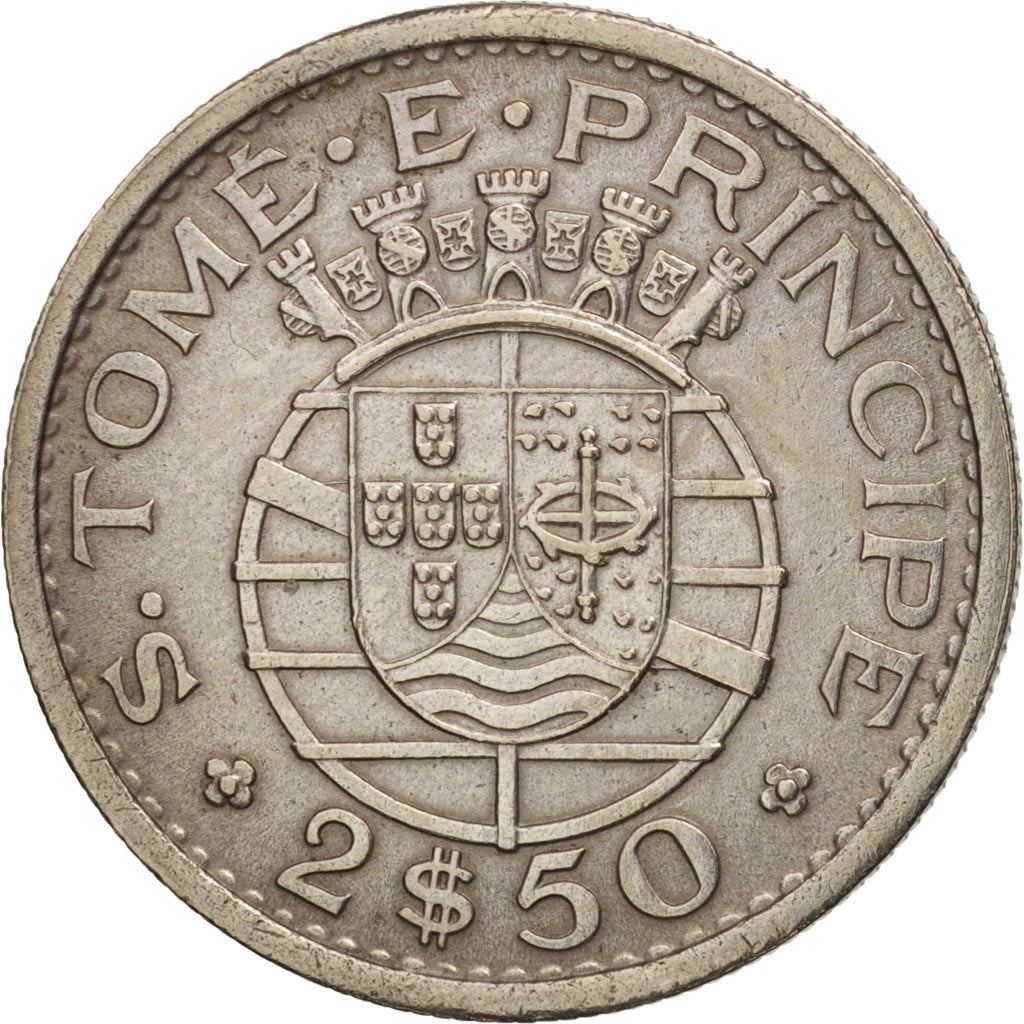 SAINT THOMAS & PRINCE ISLAND, 2-1/2 Escudos, 1971, AU(50-53), Copper-nickel