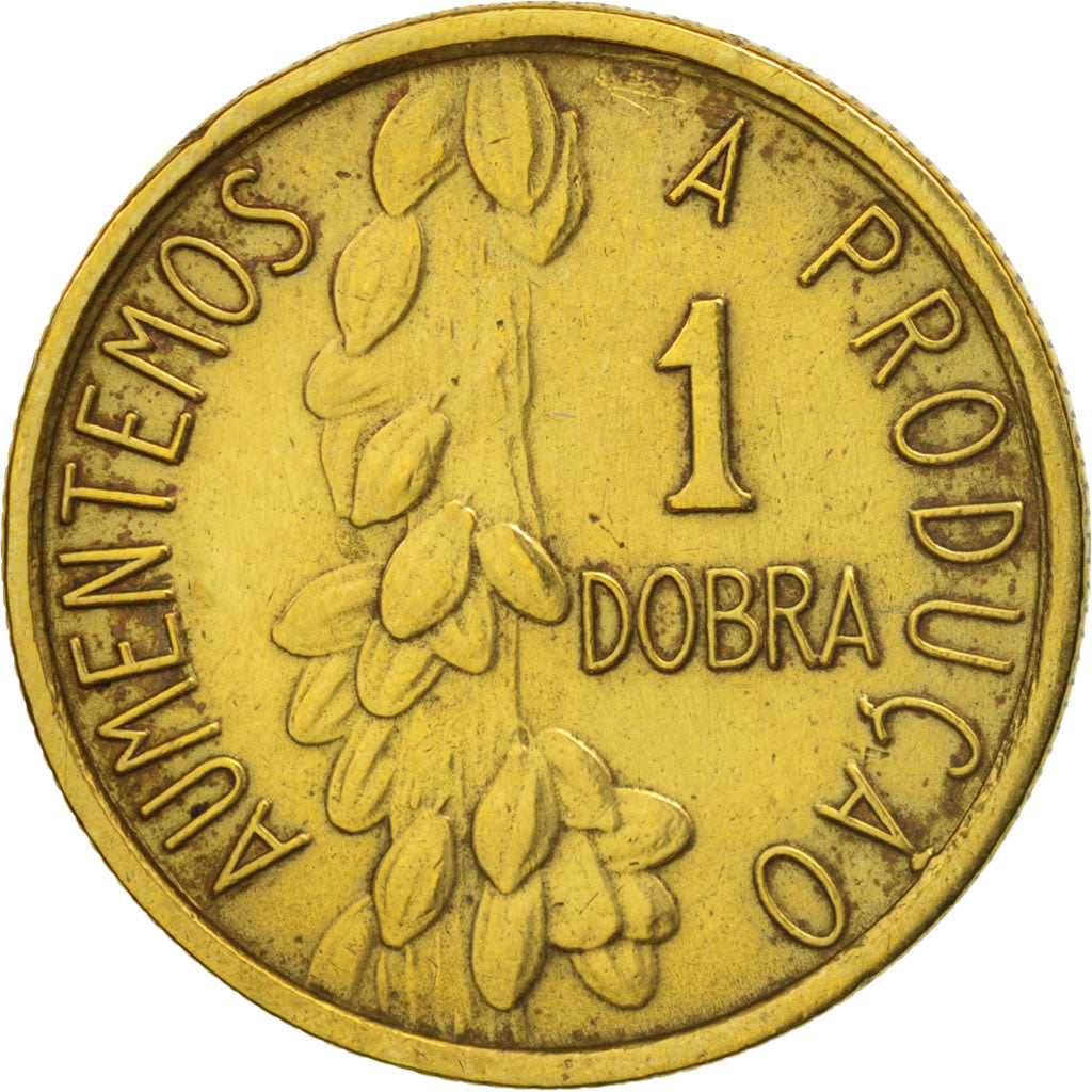 SAINT THOMAS & PRINCE ISLAND, Dobra, 1977, EF(40-45), Brass, KM:26