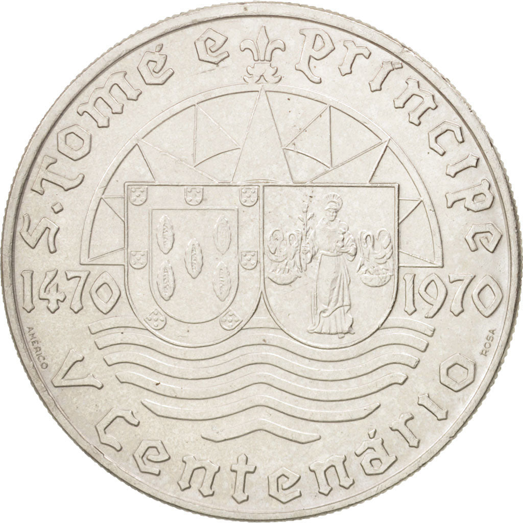 SAINT THOMAS & PRINCE ISLAND, 50 Escudos, 1970, AU(55-58), Silver, KM:21