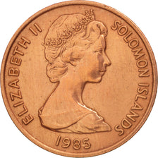 Solomon Islands, Elizabeth II, 2 Cents, 1985, AU(50-53), Bronze Plated Steel