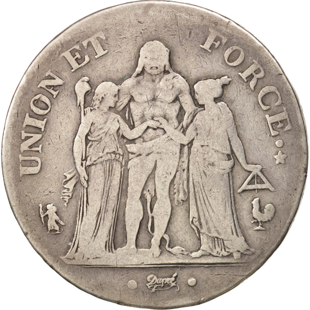 France, Union et Force, 5 Francs, AN 7, Paris, TB, Argent, KM:639.1, Gadoury:563