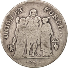 France, Union et Force, 5 Francs, AN 8, Perpignan, VF(20-25), Silver, KM:639.8