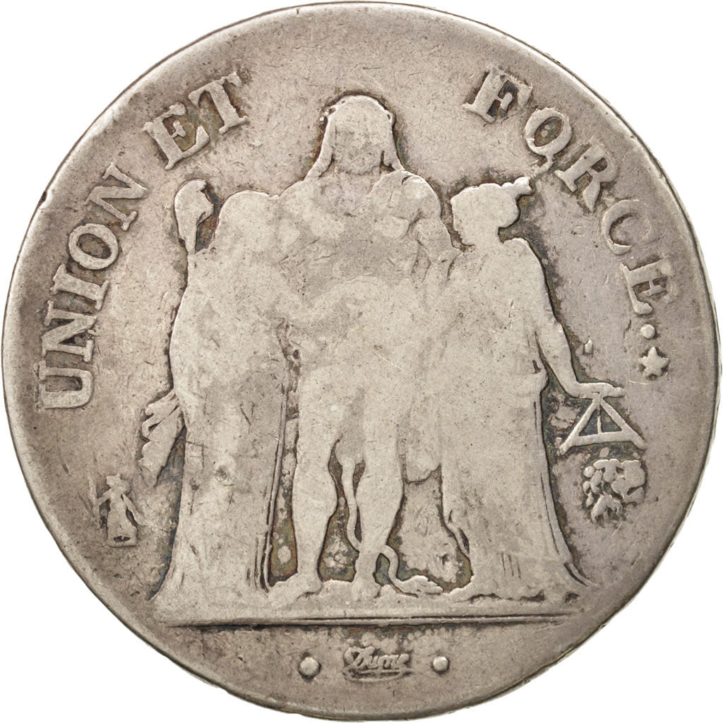 France, Union et Force, 5 Francs, AN 9, Bayonne, F(12-15), Silver, KM:639.6