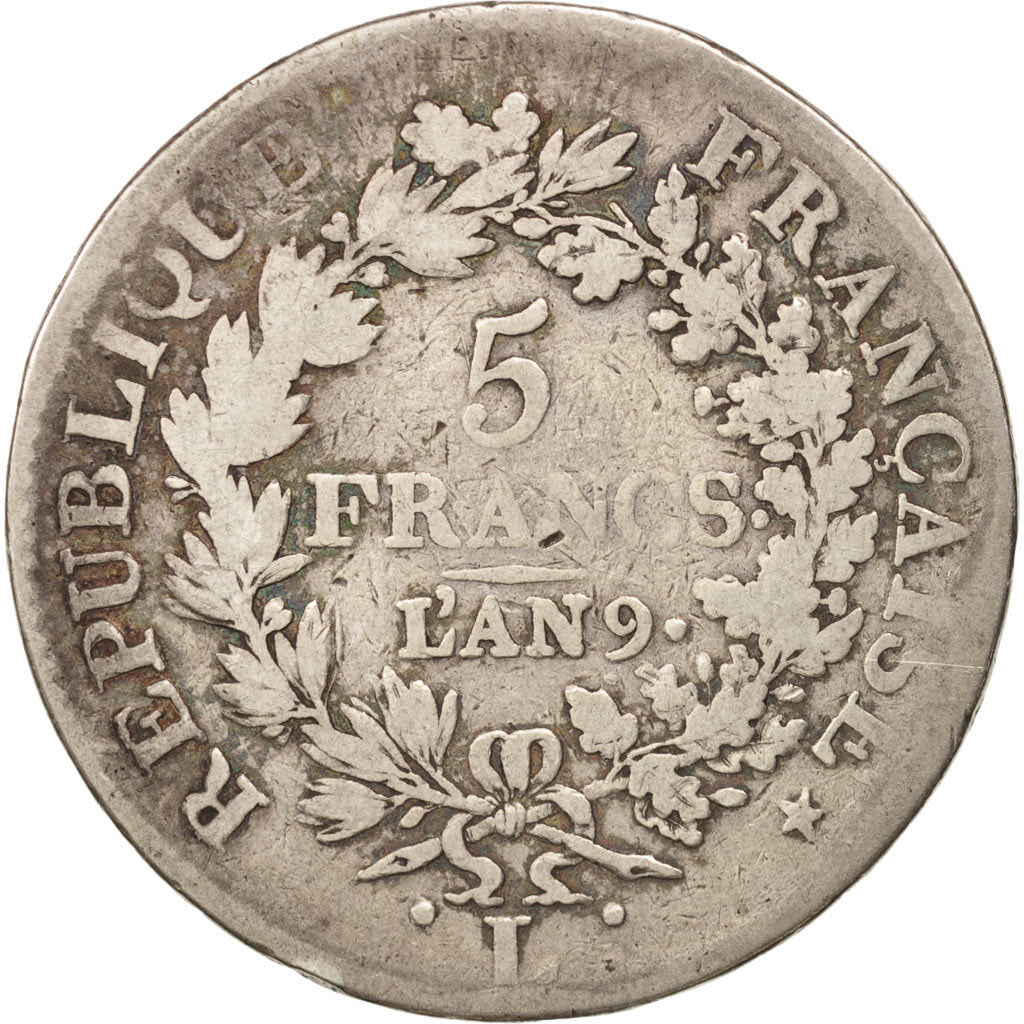 France, Union et Force, 5 Francs, AN 9, Bayonne, F(12-15), Silver, KM:639.6