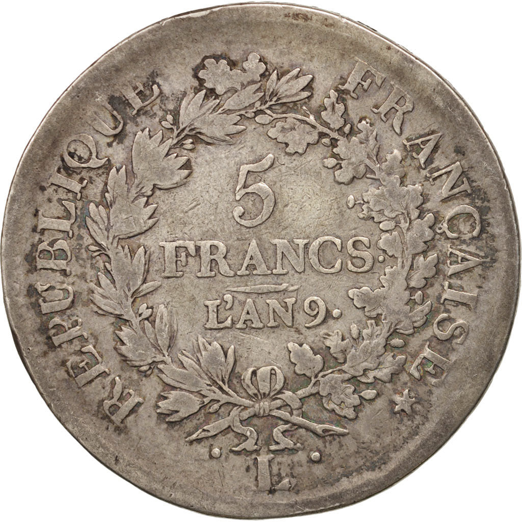 Coin, France, Union et Force, 5 Francs, AN 9, Bayonne, VF(20-25), Silver