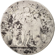 France, Union et Force, 5 Francs, AN 6, Strasbourg, F(12-15), Silver, KM:639.2