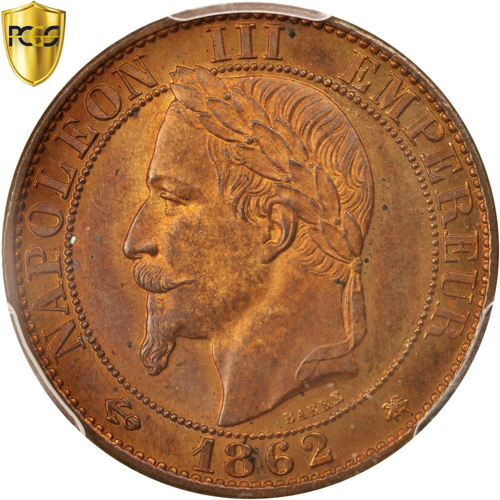 France, Napoléon III, 5 Centimes, 1862, Paris, Bronze, PCGS, SPL+, Gadoury:155