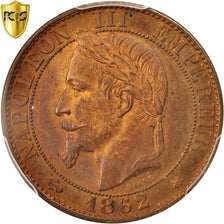 Francja, Napoleon III, 5 Centimes, 1862, Paris, Brązowy, PCGS, MS(64)