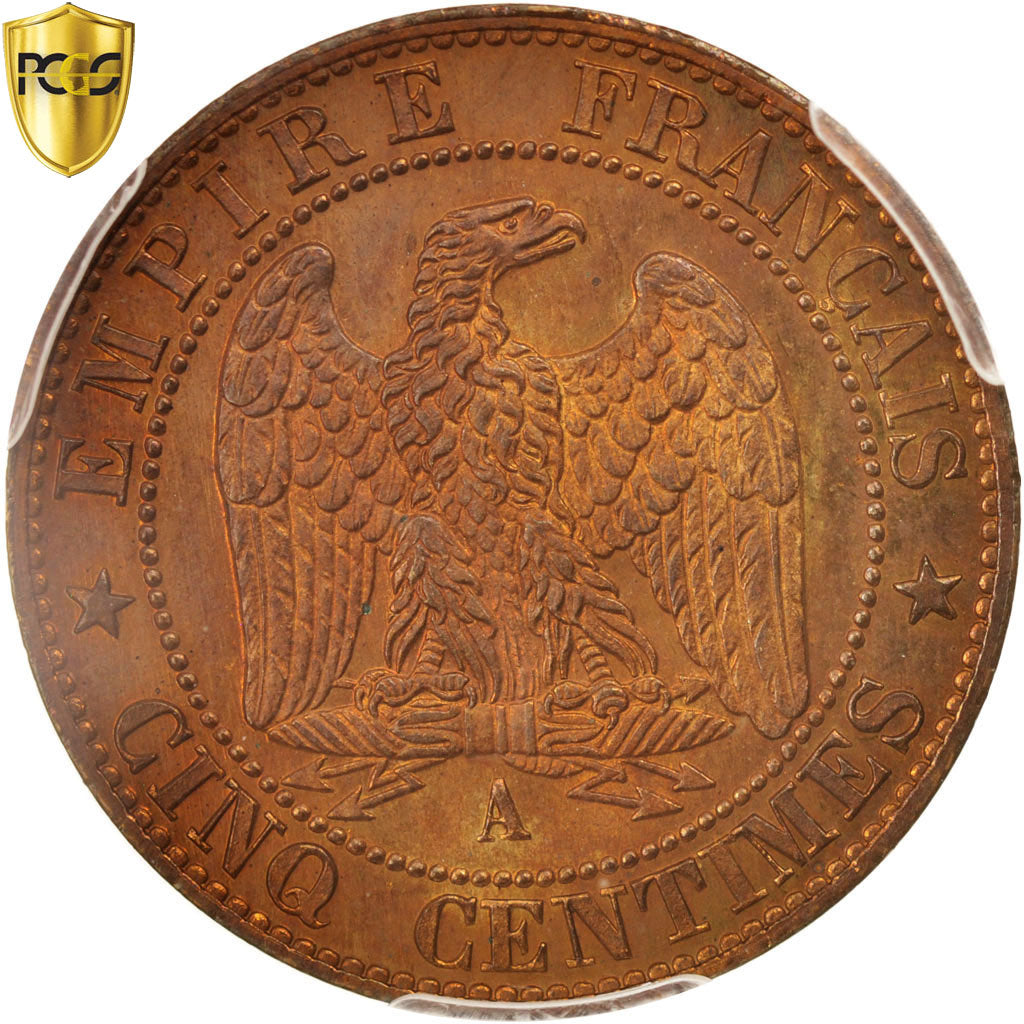 France, Napoléon III, 5 Centimes, 1862, Paris, Bronze, PCGS, SPL+, Gadoury:155