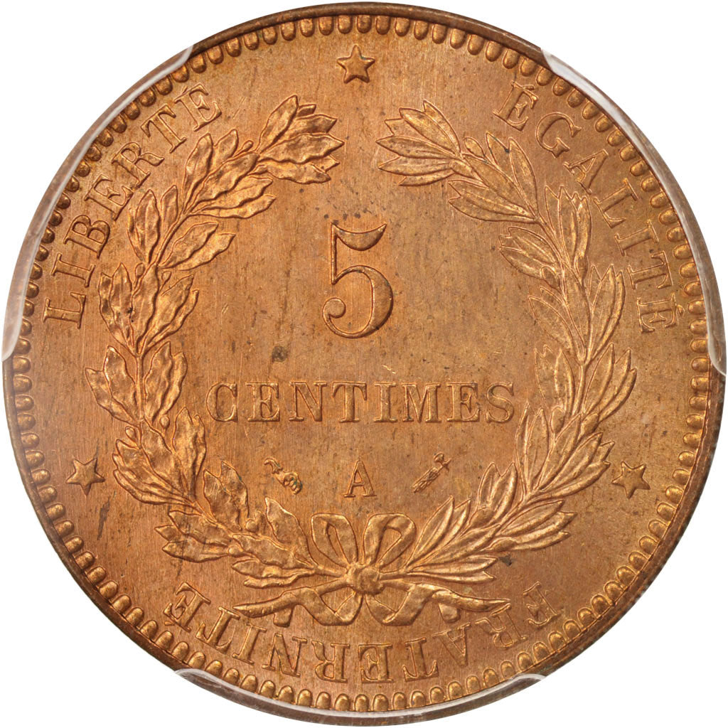 France, Cérès, 5 Centimes, 1896, Paris, PCGS, MS64+RD, Bronze, KM:821.1