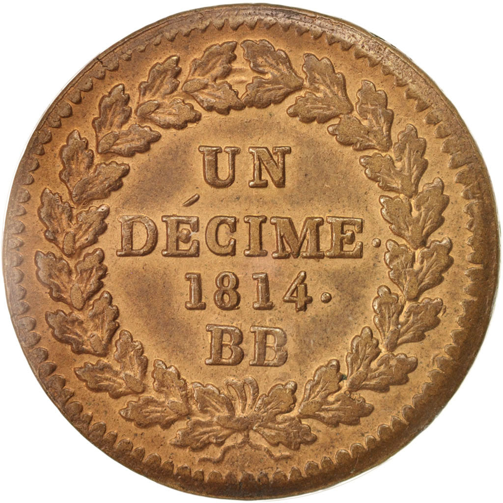 Coin, France, Louis XVIII, Decime, 1814, Strasbourg, PCGS, AU55, AU(55-58)