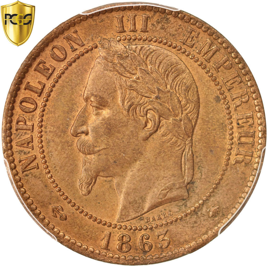 Monnaie, France, Napoleon III, Napoléon III, 10 Centimes, 1863, Paris, PCGS