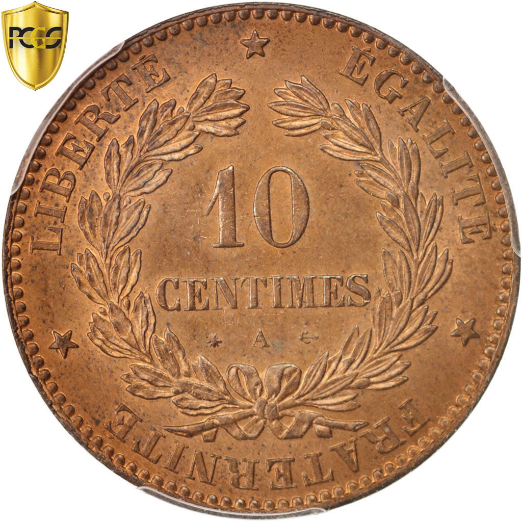Coin, France, Cérès, 10 Centimes, 1872, Paris, PCGS, MS64RB, MS(64), Bronze