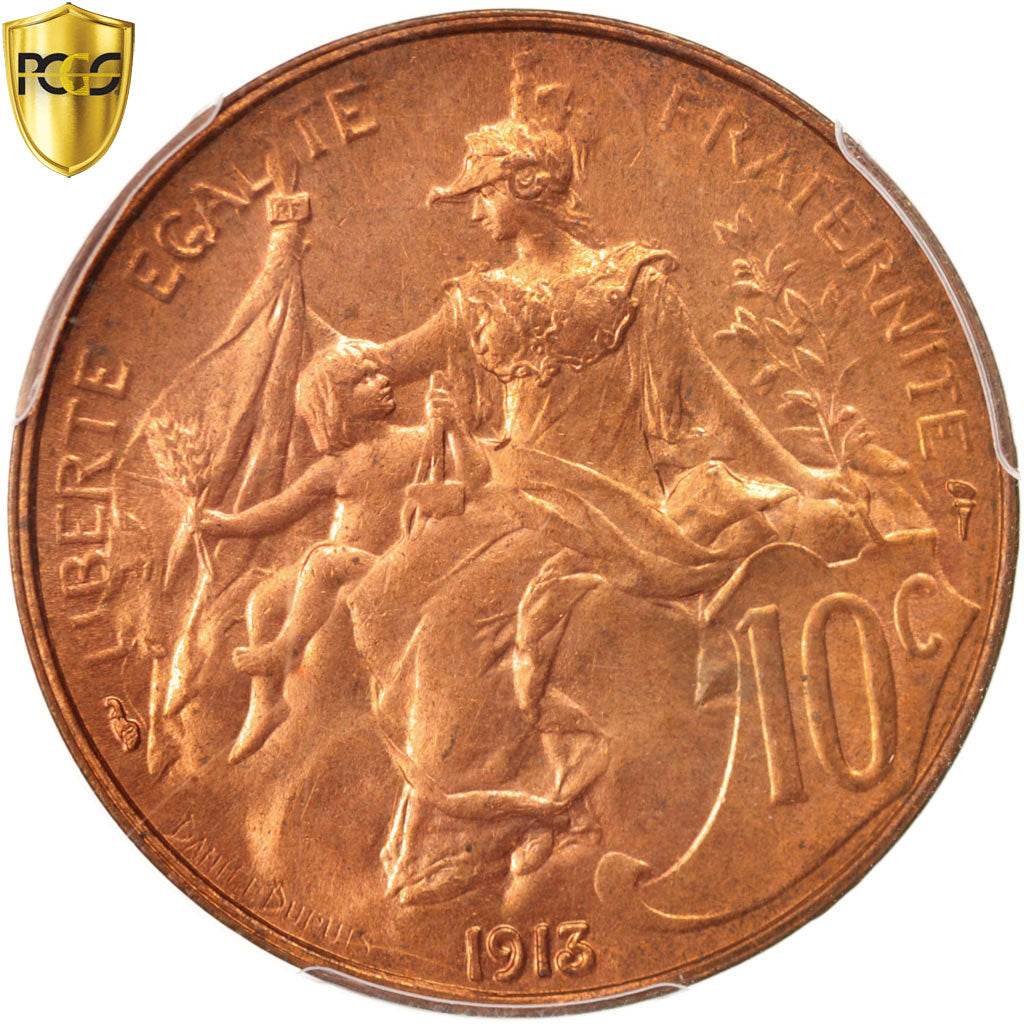 Coin, France, Dupuis, 10 Centimes, 1913, Paris, PCGS, MS64RD, MS(64), Bronze