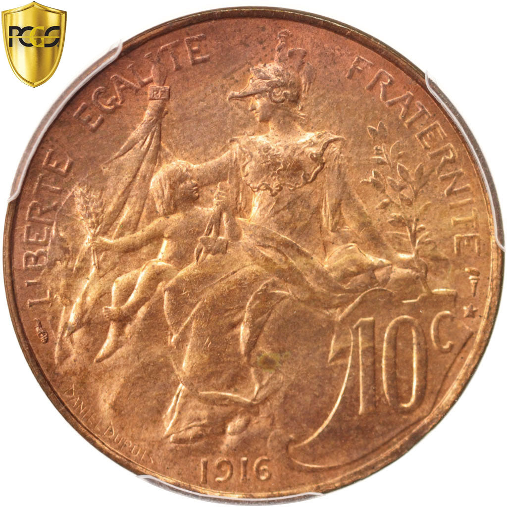Coin, France, Dupuis, 10 Centimes, 1916, Paris, PCGS, MS64RD, MS(64), Bronze