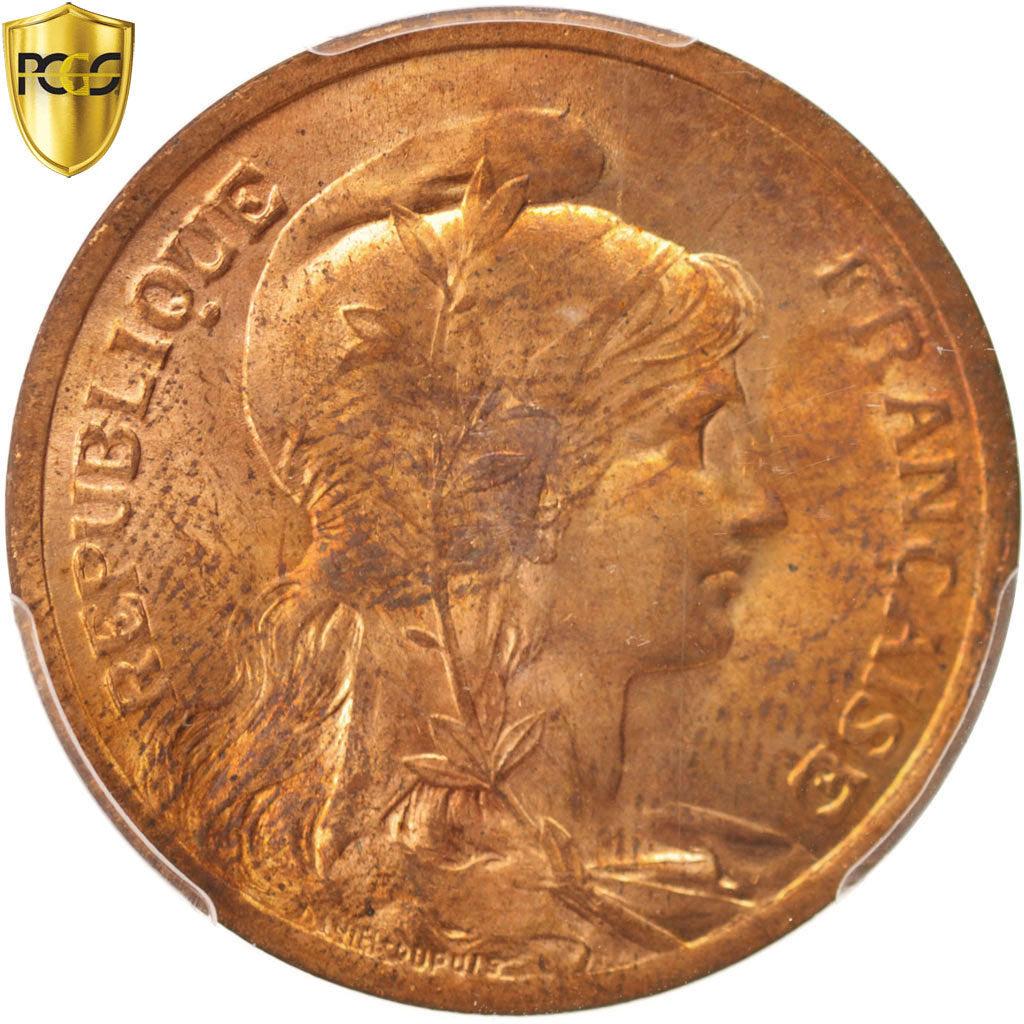 Coin, France, Dupuis, 10 Centimes, 1917, Paris, PCGS, MS64RB, MS(64), Bronze