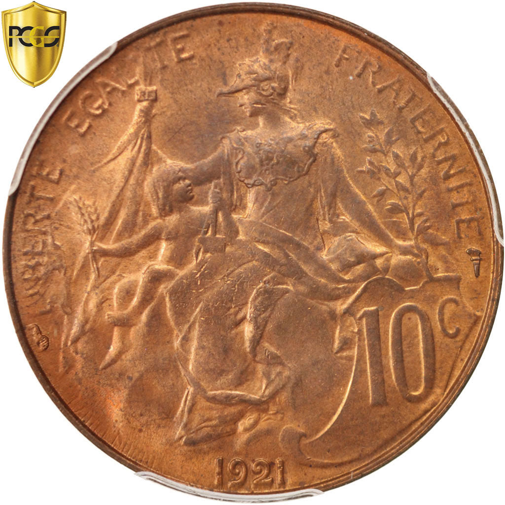 Coin, France, Dupuis, 10 Centimes, 1921, Paris, PCGS, MS64RB, MS(64), Bronze