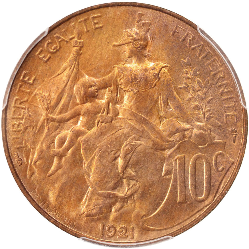France, Dupuis, 10 Centimes, 1921, Paris, PCGS, MS65RD, Bronze, KM:843