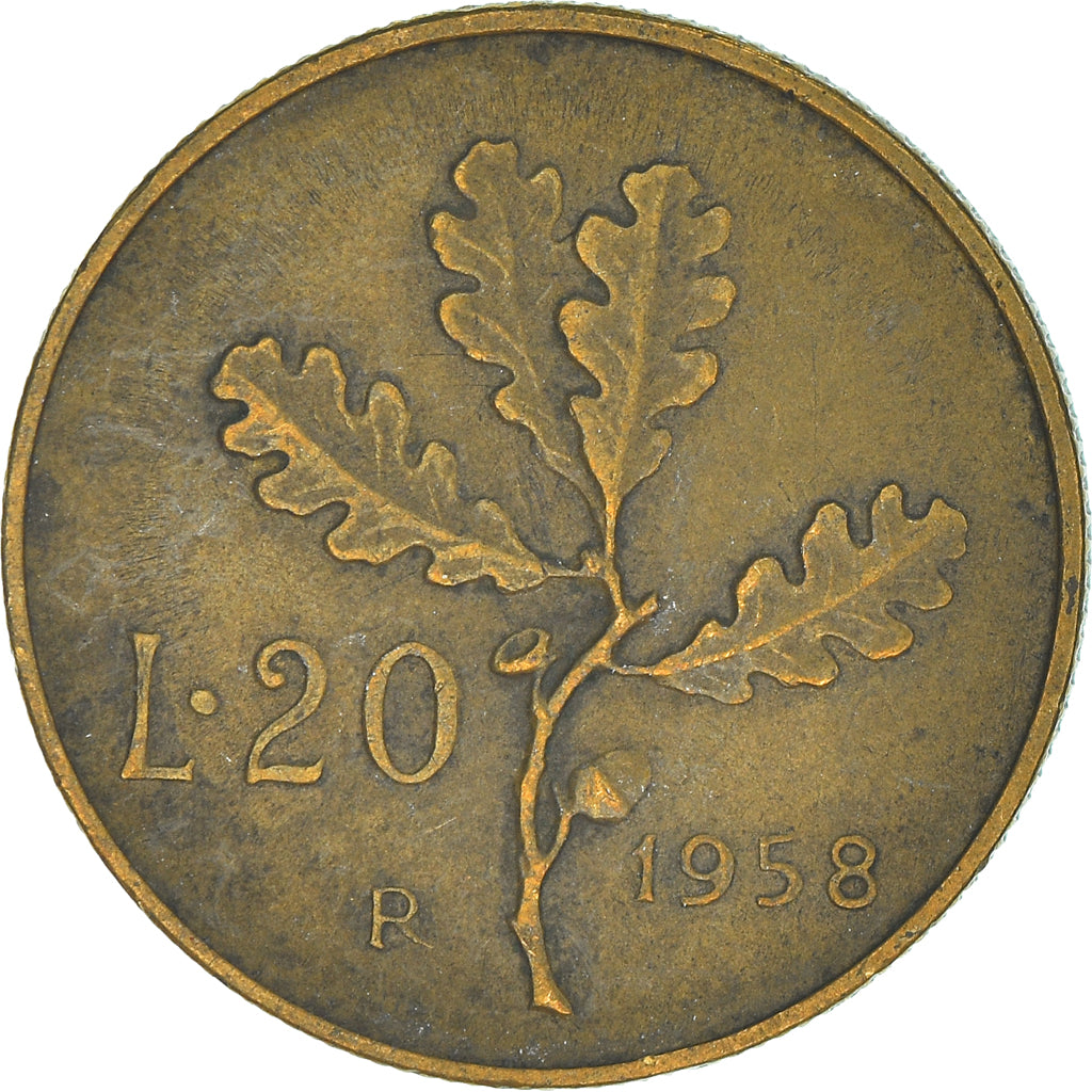Moneta, Italia, 20 Lire, 1958