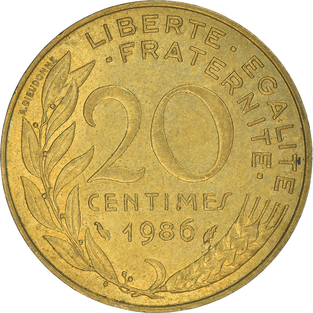 Moneta, Francja, 20 Centimes, 1986