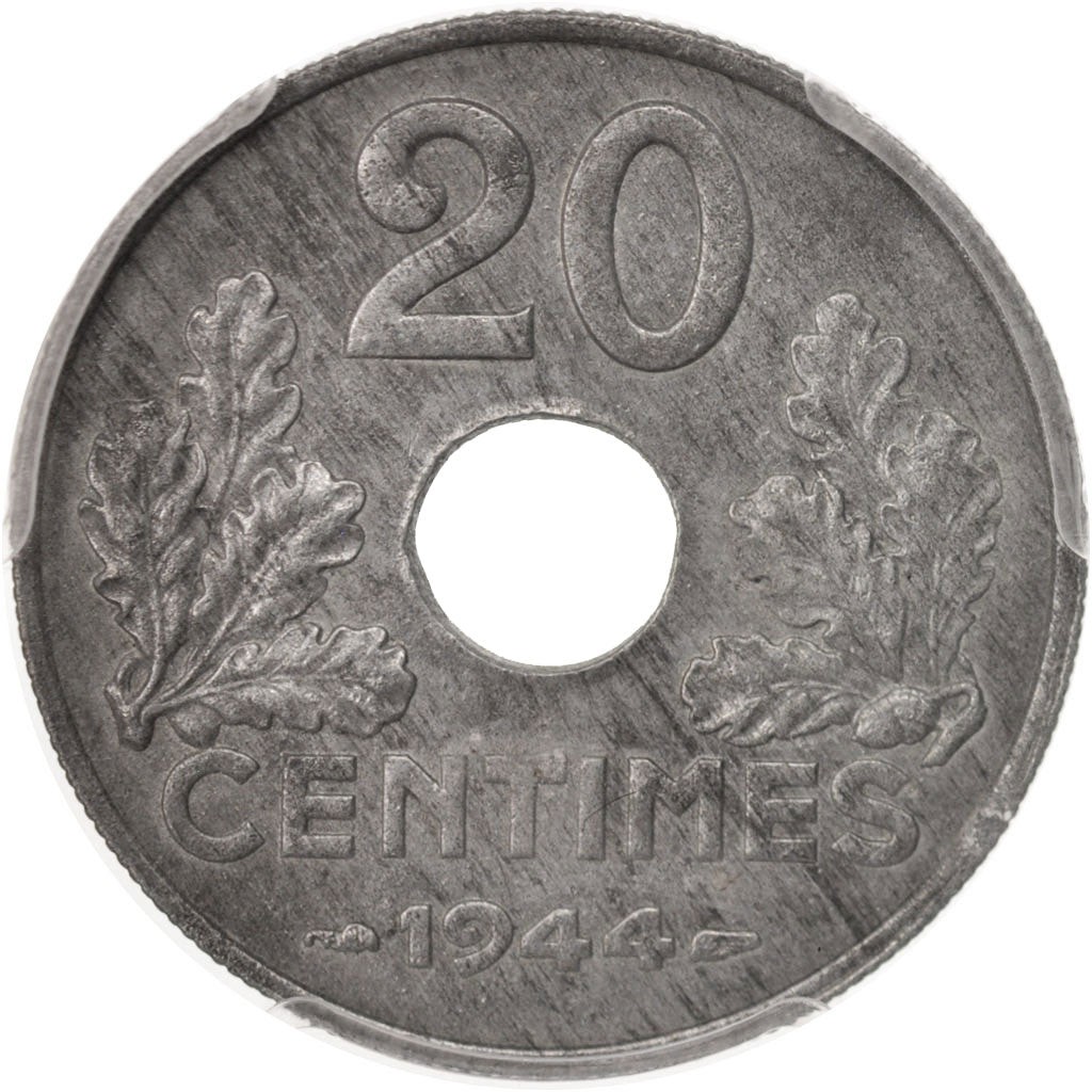 France, État français, 20 Centimes, 1944, Paris, PCGS, AU58, Zinc, KM:900.2