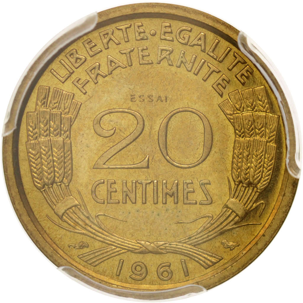 France, 20 Centimes Cochet, Essai, 1961, Paris, PCGS, SP64, SPL+, Gadoury:326
