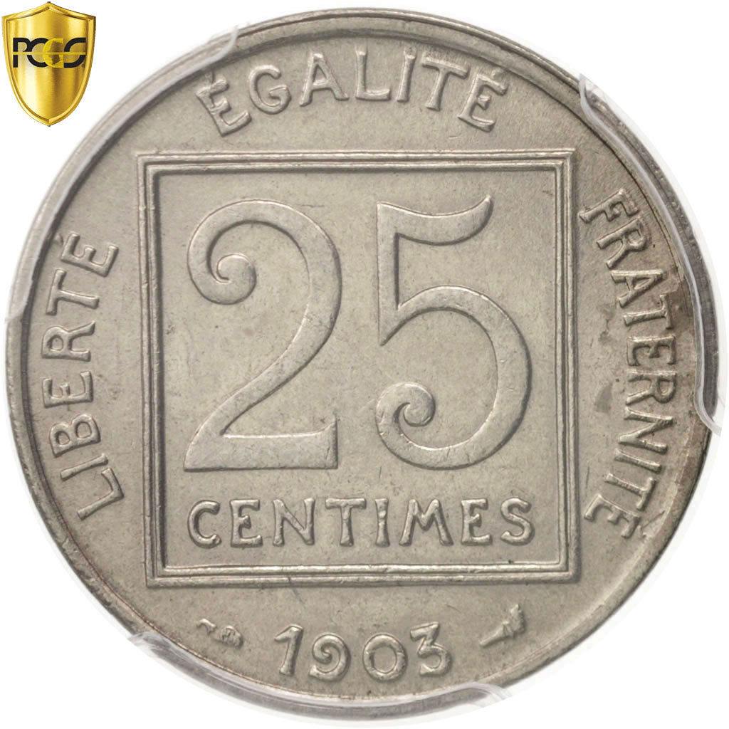 Coin, France, Patey, 25 Centimes, 1903, Paris, PCGS, MS64, MS(64), Nickel