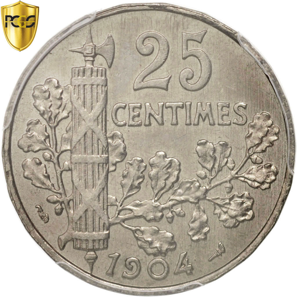 Coin, France, Patey, 25 Centimes, 1904, Paris, PCGS, MS65, MS(65-70), Nickel