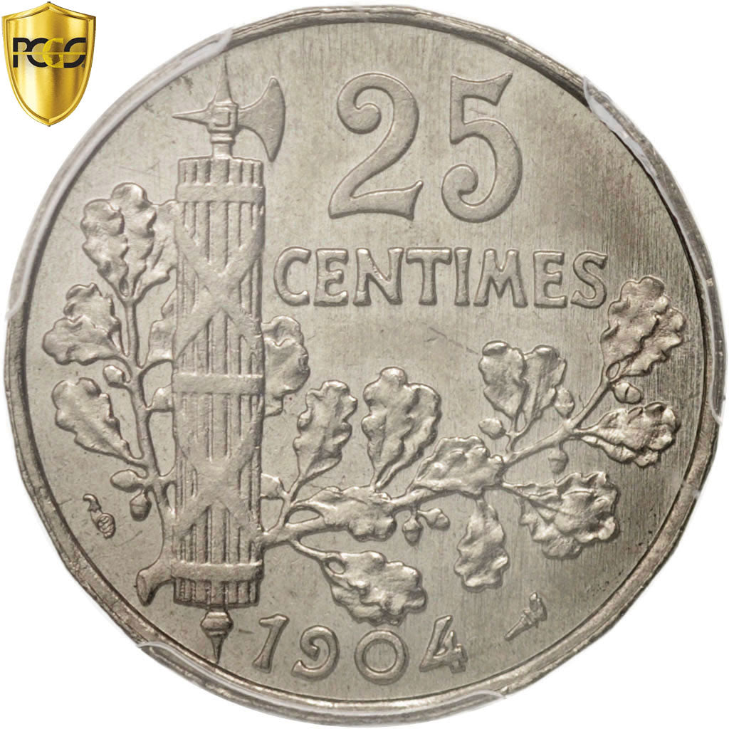Monnaie, France, Patey, 25 Centimes, 1904, Paris, PCGS, MS66, FDC, Nickel