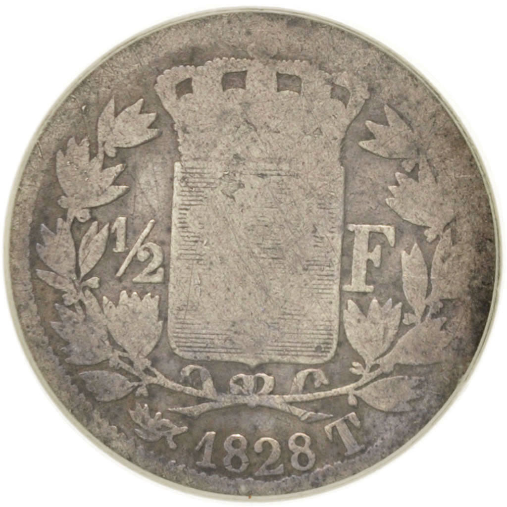 France, Charles X, 1/2 Franc, 1828, Nantes, PCGS, FR02, Silver, KM:723.12