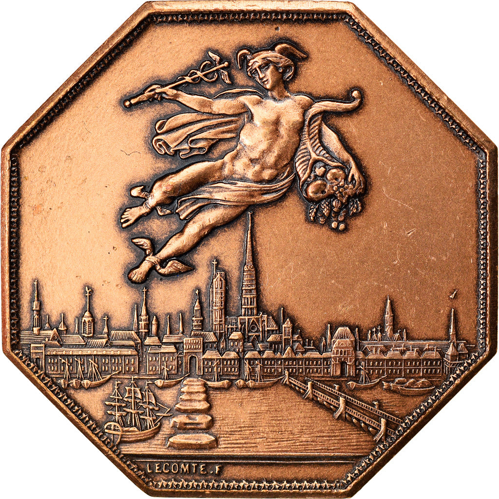 France, Token, Chambre de Commerce de Rouen, 1802, Lecomte, AU(55-58), Bronze