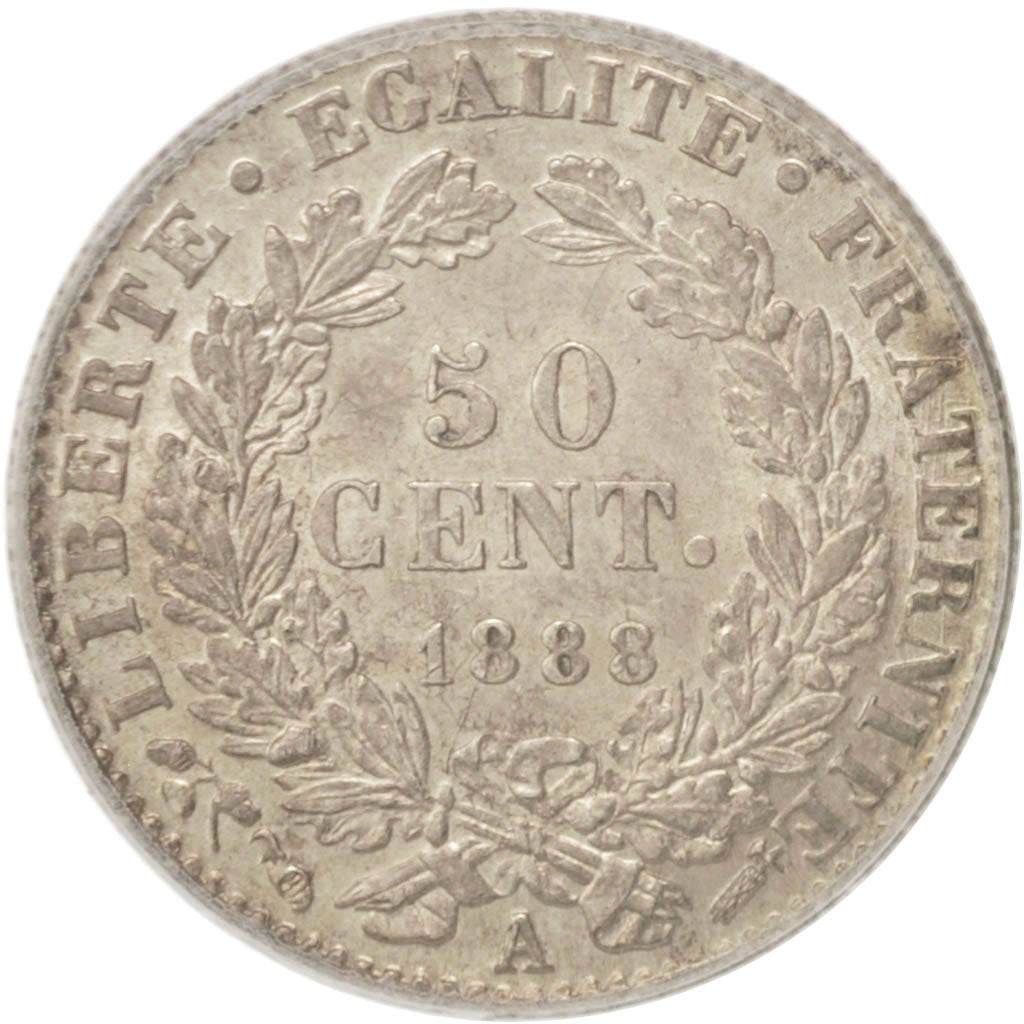 France, Cérès, 50 Centimes, 1888, Paris, PCGS, MS63, Silver, KM:834.1