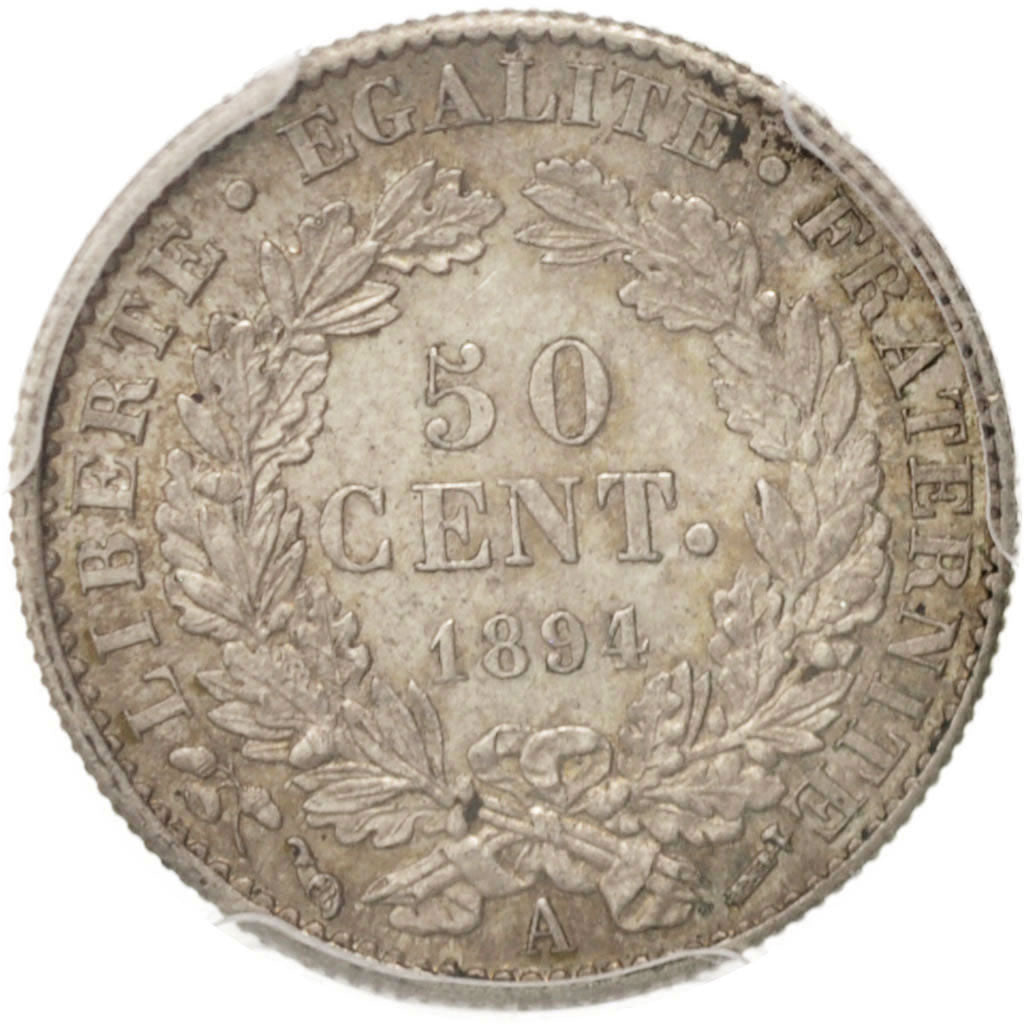 Coin, France, Cérès, 50 Centimes, 1894, Paris, PCGS, AU58, AU(55-58), Silver