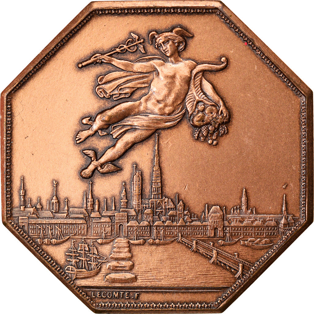 France, Token, Chambre de Commerce de Rouen, 1802, Lecomte, AU(55-58), Bronze