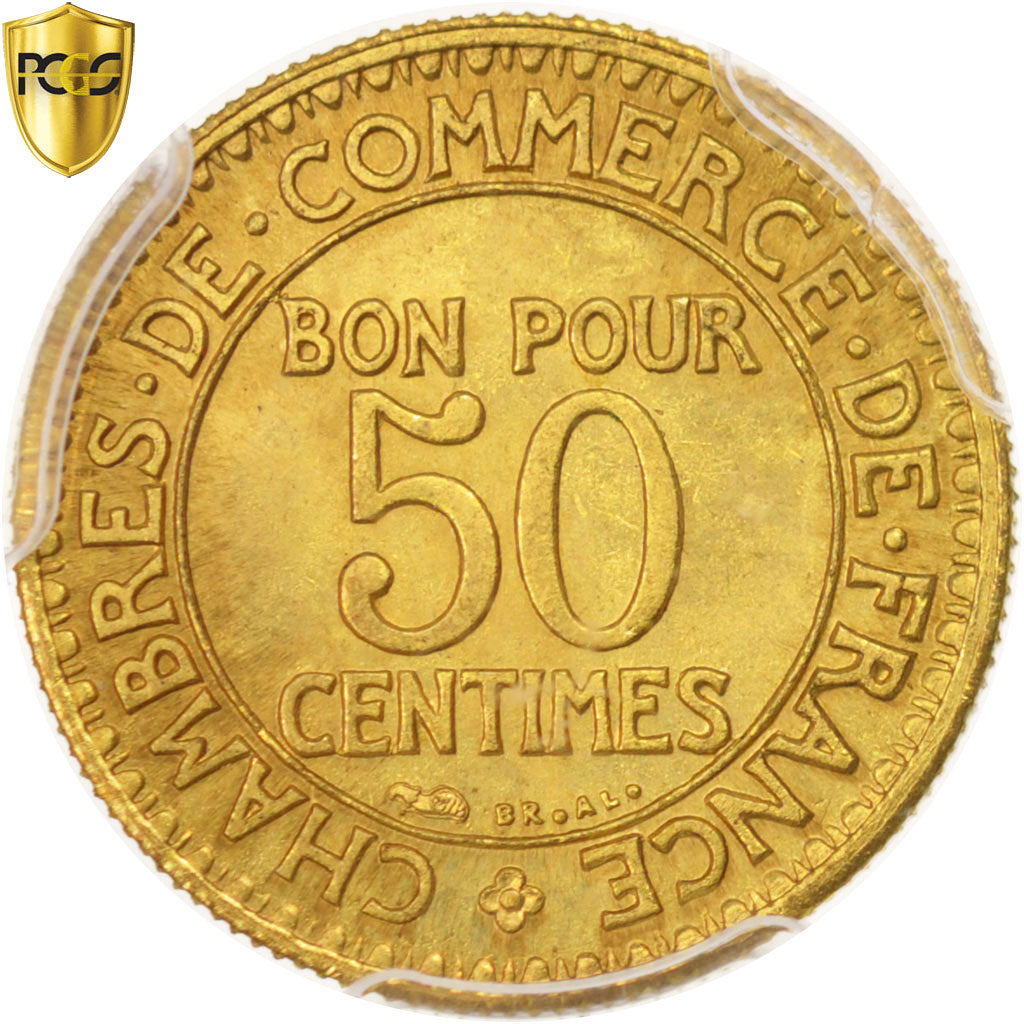Coin, France, Chambre de commerce, 50 Centimes, 1921, Paris, PCGS, MS65