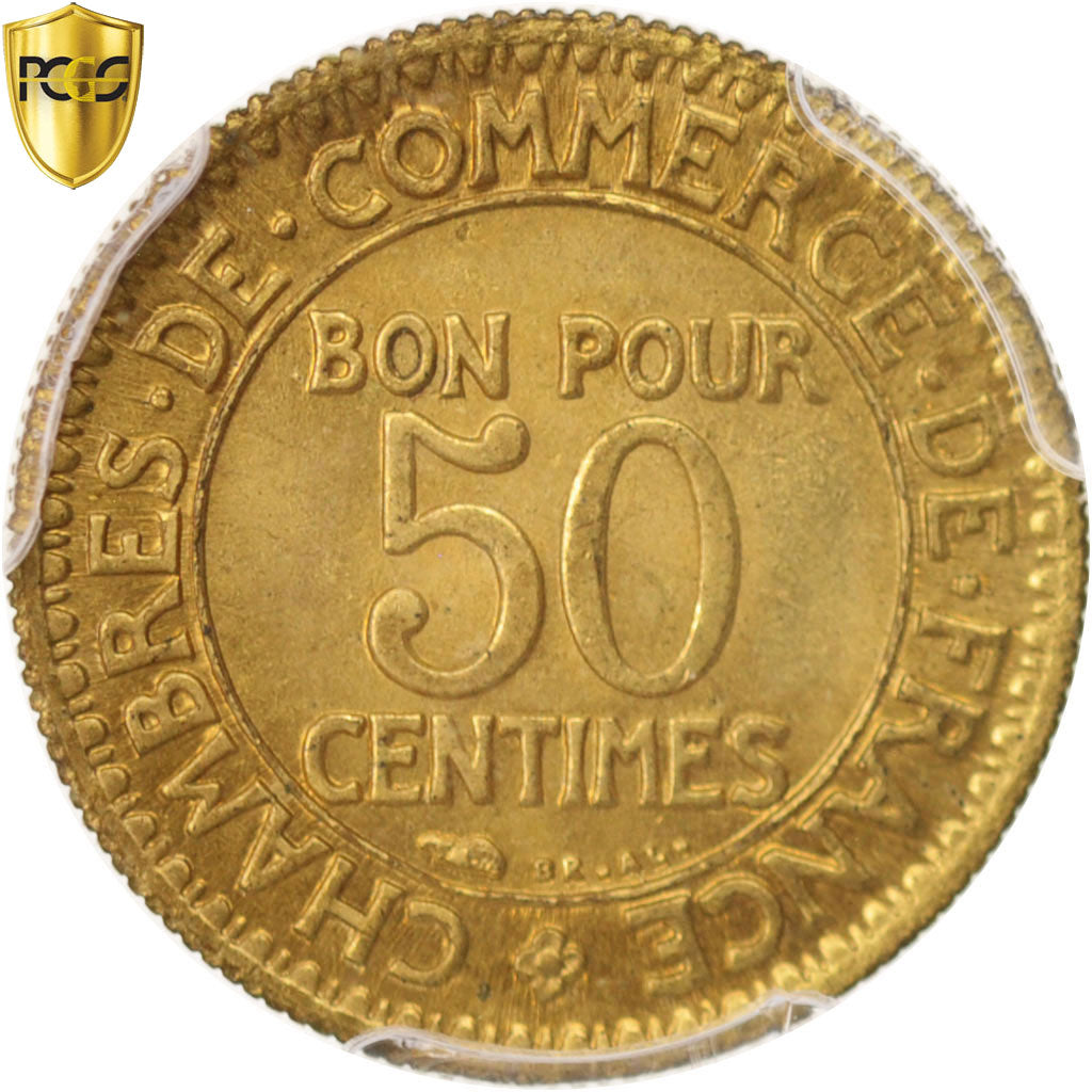Coin, France, Chambre de commerce, 50 Centimes, 1927, Paris, PCGS, MS65