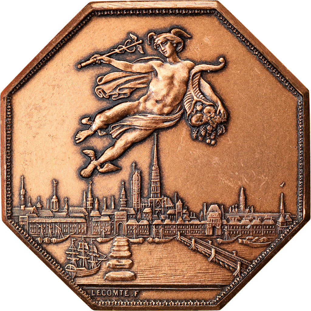 France, Token, Chambre de Commerce de Rouen, 1802, Lecomte, AU(50-53), Bronze