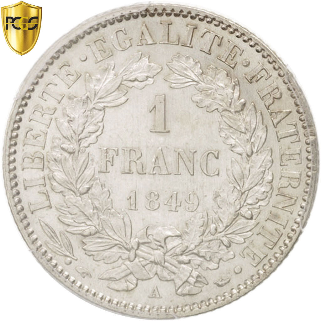 Coin, France, Cérès, Franc, 1849, Paris, PCGS, MS62, MS(60-62), Silver
