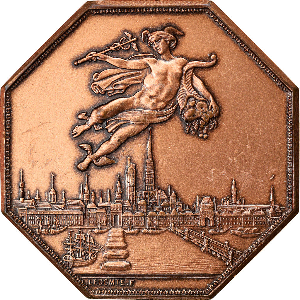France, Token, Chambre de Commerce de Rouen, 1802, Lecomte, AU(50-53), Bronze
