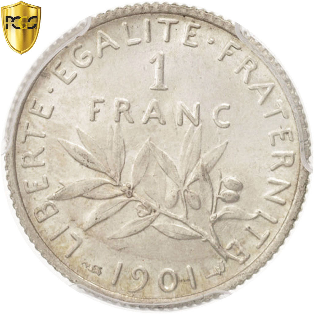 Coin, France, Semeuse, Franc, 1901, Paris, PCGS, MS62, MS(60-62), Silver