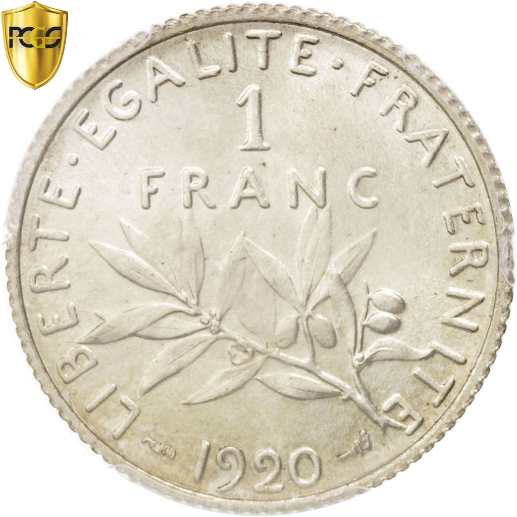 Coin, France, Semeuse, Franc, 1920, Paris, PCGS, MS64, MS(64), Silver, KM:844.1