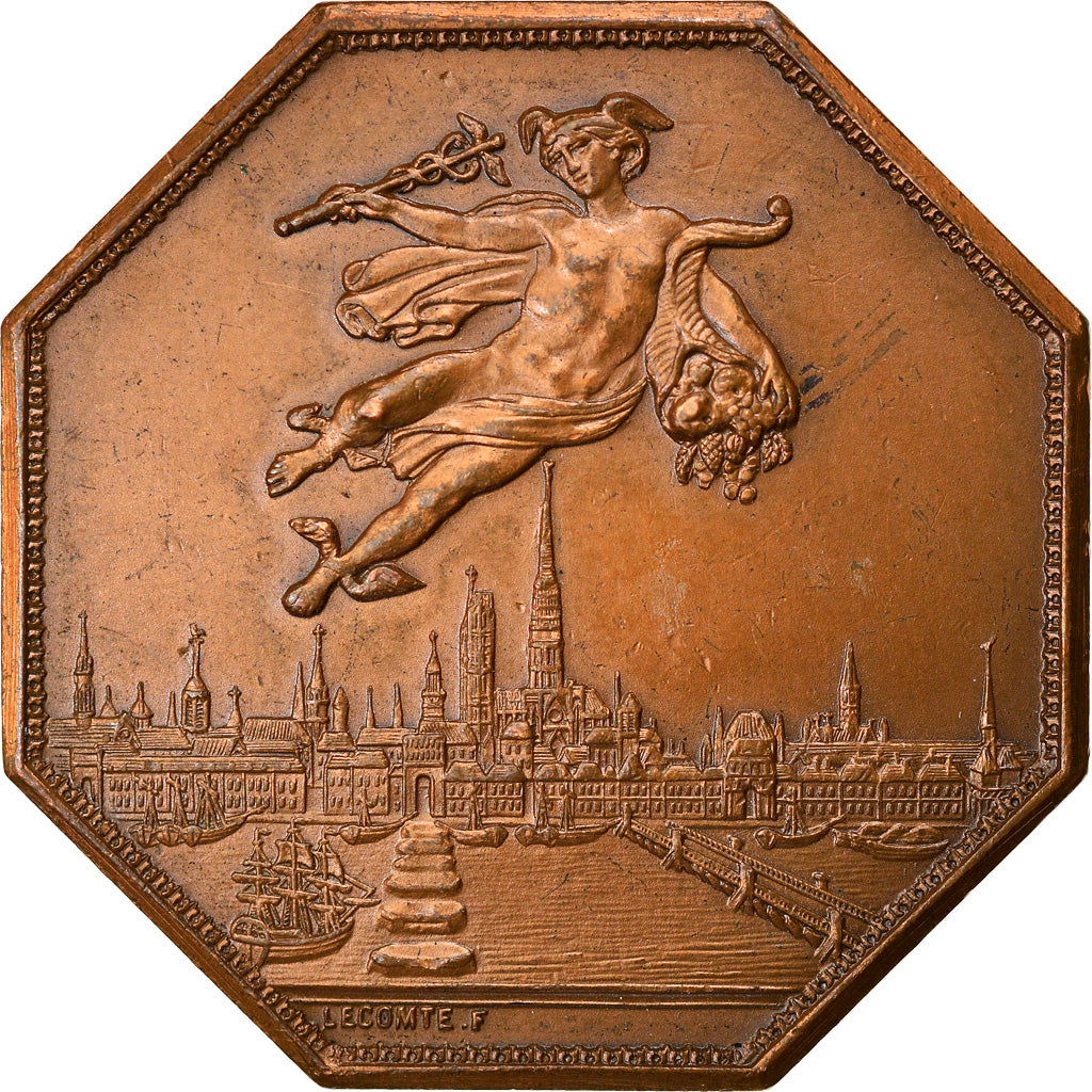 France, Token, Chambre de Commerce de Rouen, 1802, Lecomte, EF(40-45), Bronze