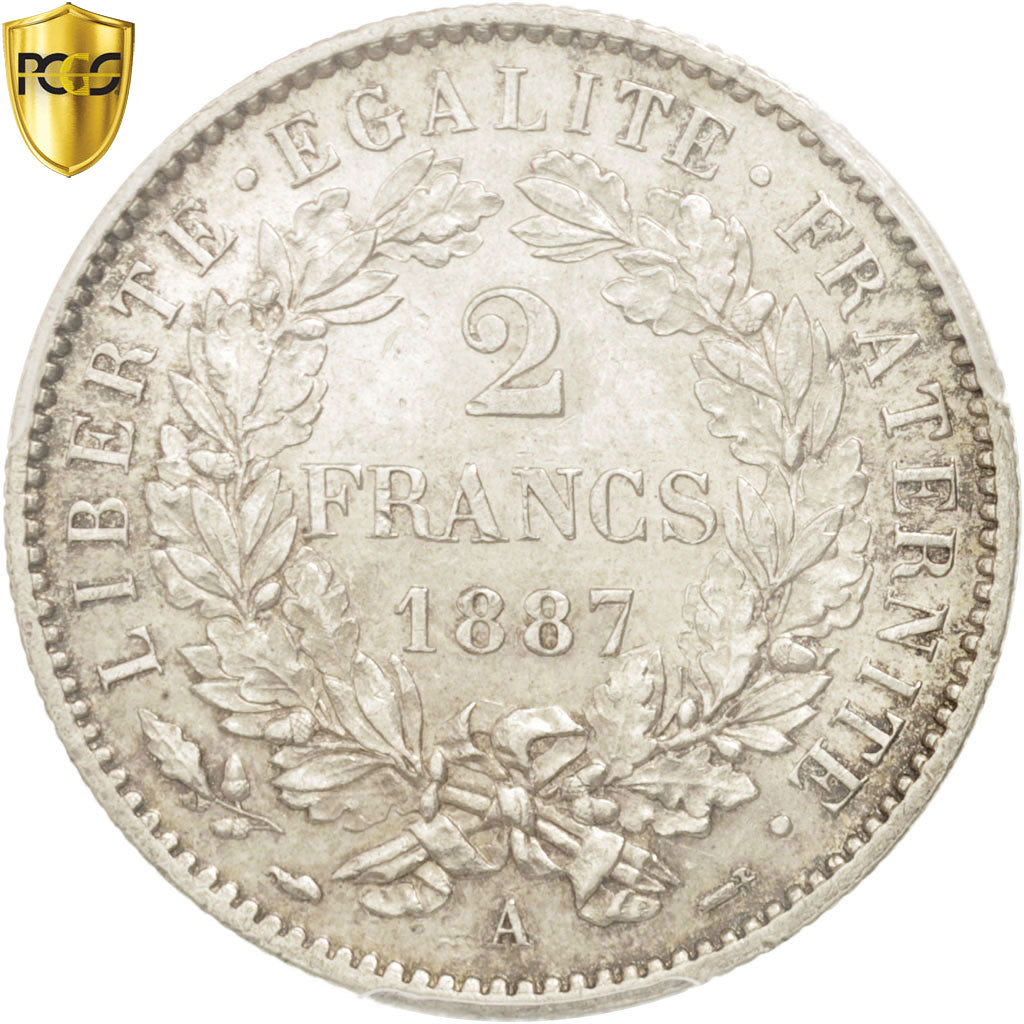 Coin, France, Cérès, 2 Francs, 1887, Paris, PCGS, AU58, AU(55-58), Silver